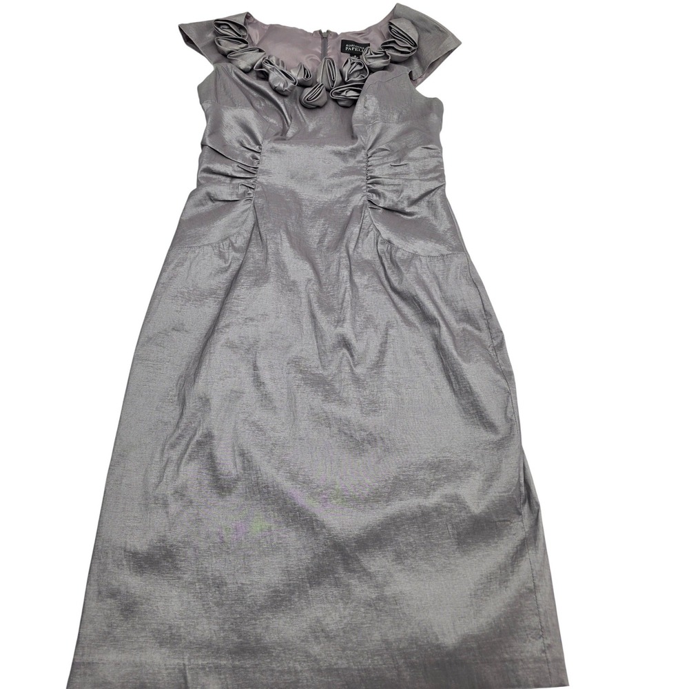Adrianna Papell Sheath Dress Women 8 Silver Rosette Cocktail Classic Lux Wedding